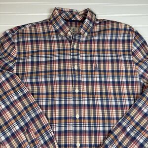 Johnnie-O Hangin'‎ Out Button Up Shirt Men's Medium Plaid Check Blue Orange GUC
